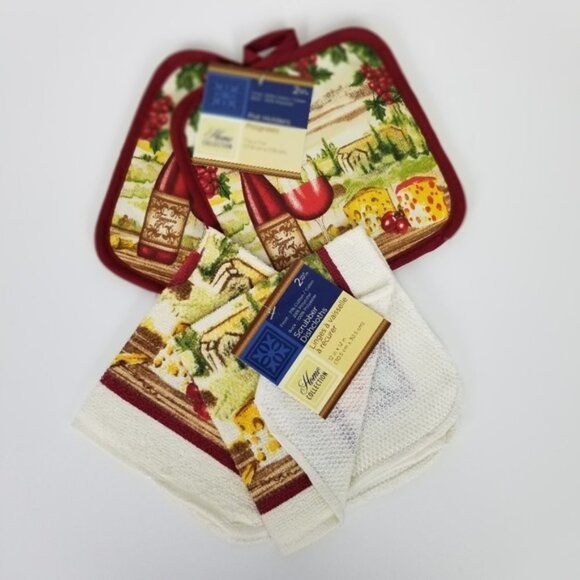 Home Collection 11-Pc Wine Themed Kitchen Linen Pot Holder Wine Carafes Set NEW - Picture 3 of 8